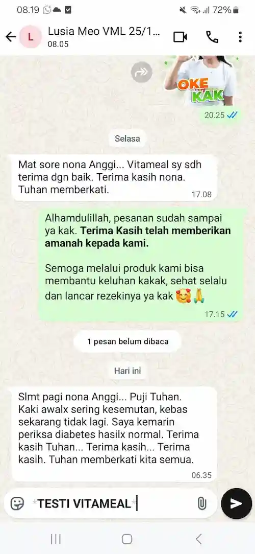 Whatsapp Testimoni Vitameal 2